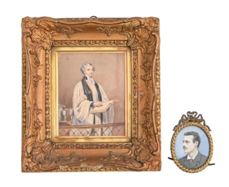 English School, 19th c - Portrait Miniature of a Clergyman, three quarter length, watercolour on card, 12 x 10cm and another,