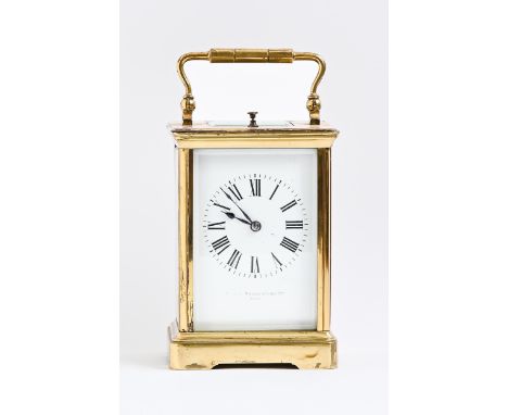 A French brass repeating carriage clock, ...Rhodes &amp; Sons Ltd, Paris, early 20th c, retaining the original platform lever
