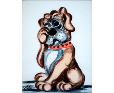 A pair of reverse painted dog pictures, 20th c, indistinctly signed, acrylic, 61 x 44.5cm, (2). Generally good, light wear to