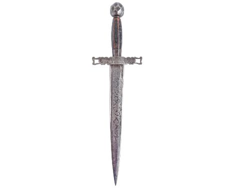 A Spanish dagger, Toledo Artillery Factory, dated 1896, in early 17th c style, the double edged blade chiselled and etched to