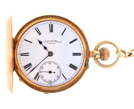 An English 18ct gold half hunting cased keyless lever watch, J R Losada 105 Regent Strt London, No 10221, with three quarter 