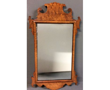 A GEORGIAN STYLE BURR WALNUT RECTANGULAR PIER MIRROR Topped with a scrolled finial, along with a large bevelled glass mirror,