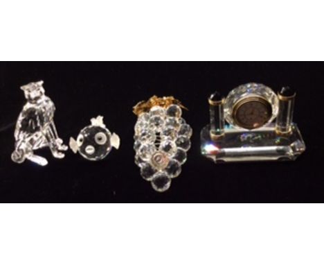 SWAROVSKI CRYSTAL, A COLLECTION OF 20TH CENTURY OF LARGE ORNAMENTS  To include belle époque mantel clock, with gilt bezel and