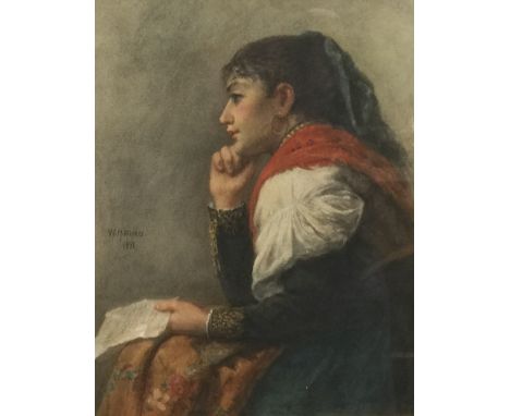WILLIAM HENRY HAINES, 1812 - 1884, WATERCOLOUR Portrait of a young lady reading a letter, framed and glazed. (36cm x 40cm)