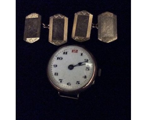 A VINTAGE 9CT GOLD LADIES' WRISTWATCH With a white circular dial, Arabic numerals and a red number twelve, together with a pa