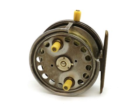 A Hardy Brothers Silex No.2 wide drum alloy salmon reel, 4.5" diameter, with ivory knobs, stamped Hardy's Pat No.2206,IMPORTA