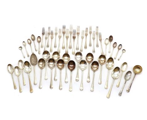 A part set of silver flatware by John Round & Son Ltd, Sheffield 1918, Hanovarian pattern, comprising four serving spoons, a 