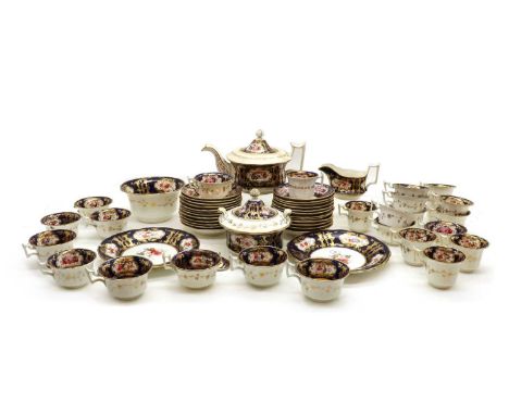 An English tea and coffee service,c. 1840-60, possibly Davenport, sixteen tea cups,nine coffee cups,twenty-four saucers, a su