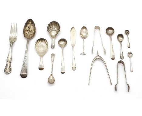 A collection of George III and later silver flatware,to include a dessert spoon, by Peter, Ann &amp; William Bateman, London 