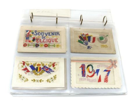 A collection of WWI embroidered postcards,to include silk examples, some signed and dated, including examples depicting 'With