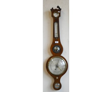A 19th century mahogany wheel barometer with silvered dials and central convex mirror signed 'B Morganti, Brighton', 100 cm h