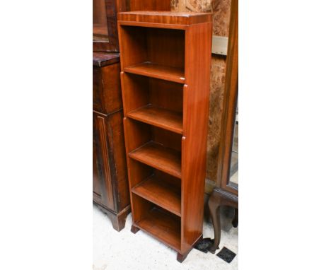 An old mahogany five open shelf waterfall style  bookcase38 cm x w x 20 cm d x 125 cm h 