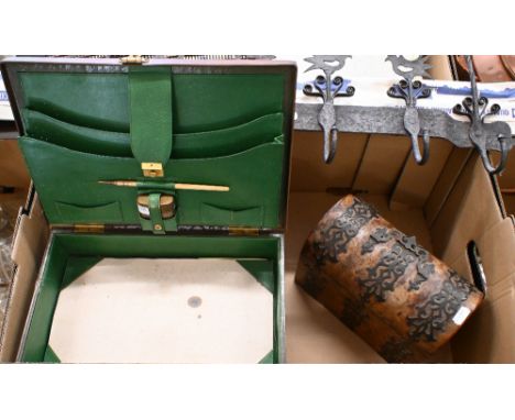 A J Ganquelin heated footstool with inner metal 'hot-box' to/w a Victorian domed box with copper strap-work and zinc liner, a