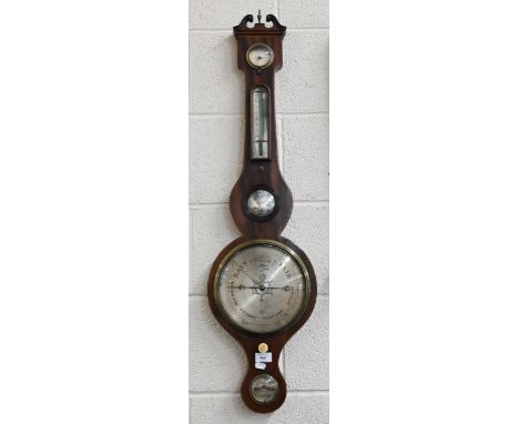 A 19th century mahogany wheel barometer with silvered dials, by A Molinari of Halesworth (Suffolk) 98 cm high