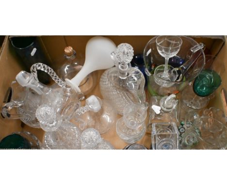 Various Victorian and later glassware including hobnail-cut 'moon-flask' claret jug, paperweights, studio glass, tea-blending