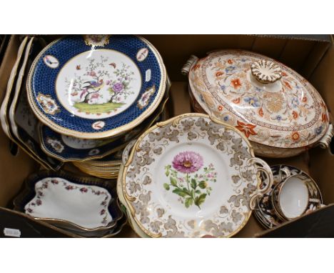 A pair of Victorian Staffordshire china cabinet plates painted with floral specimens to/w a Spode's Copeland china fruit serv