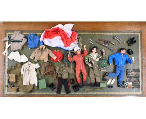 Three vintage Action Man figures to/w costumes and accessories 