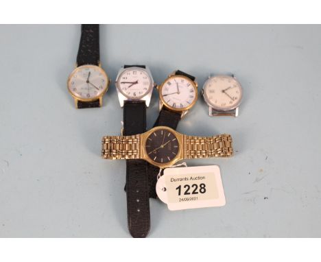 Five assorted gents wristwatches including Buler and Timex