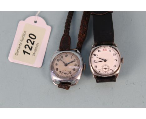 Two c1920's silver cushion cased gents wristwatches