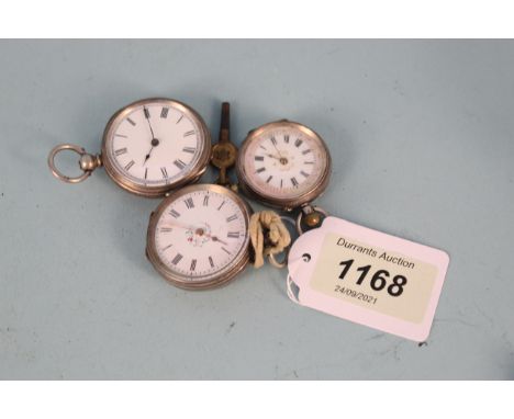 Three silver cased ladies fob watches 