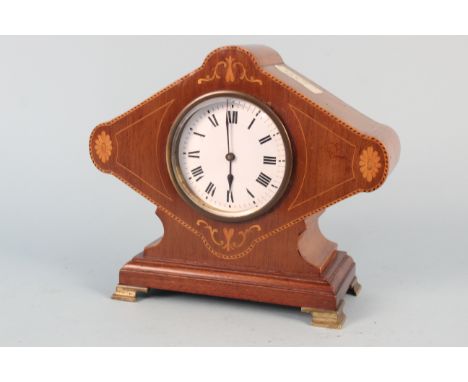 An inlaid mahogany Edwardian mantle clock of unusual form 
