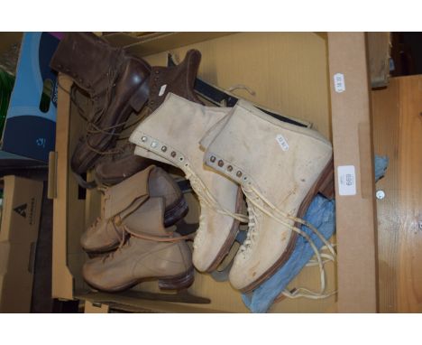 TRAY CONTAINING THREE PAIRS OF ICE SKATES
