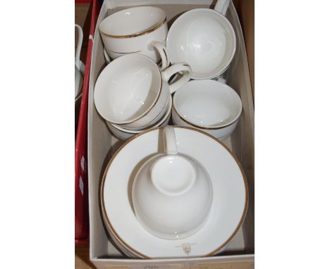 BOX CONTAINING WHITE AND GILT THE QUEENS JUBILEE 1952-2003 CUPS AND SAUCERS