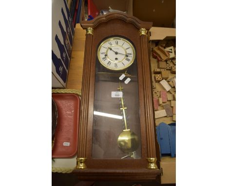 REPRODUCTION MODERN WOODEN BRASS WALL HANGING CLOCK, 62CM HIGH