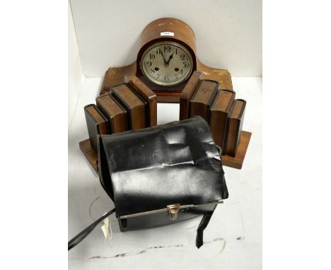 A Polaroid Colour Pack 80 land camera, in Polaroid camera carry case; together with a pair of stained wood bookends, each mou
