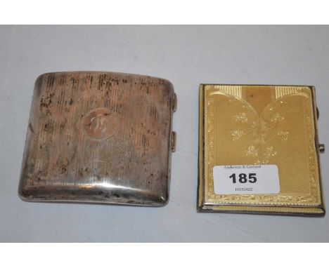 A silver gilt and yellow enamel cigarette case; and another silver cigarette case, 5.9oz gross. 