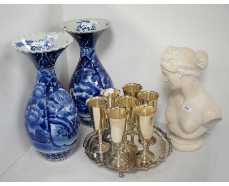 A pair of Chinese blue and white vases; together with a pair of Chinese blue and white ceramic balls; a composite set of seve