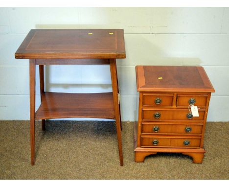 An Edwardian mahogany and satinwood banded card table, with hinged swivel-top, splayed legs with under-tier, 56 x 38 x 74cms 