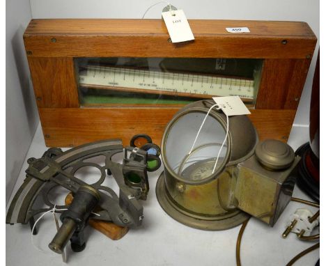 A selection of shipping instruments, including: the 'Unit' trim indicator, by John Lilley &amp; Gillie Ltd, in stained wood c