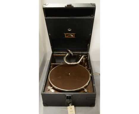 A vintage His Master's Voice picnic gramophone. 