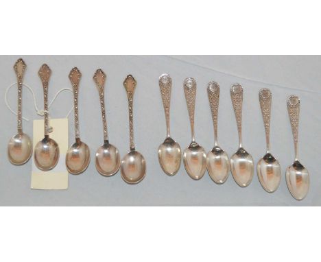 A set of six silver coffee spoons, by Walker &amp; Hall, Sheffield 1898; and five silver teaspoons, by Harrison Brothers &amp