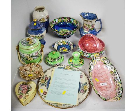 A selection of Maling decorative ceramics, including: a 'Rosine' jug; a 'Garland' circular bowl; a 'Rosine' water jug; a 'Peo
