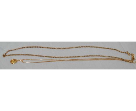 A pear-shaped citrine pendant, in 18ct yellow gold mount and on 9ct gold box-link chain; and a 9ct yellow gold cable link cha