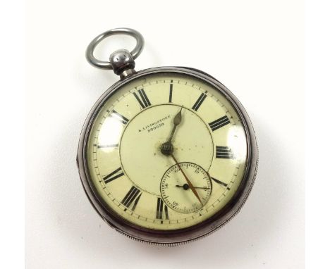 Victorian silver Gentleman’s pocket watch, with a white enamel dial with inset seconds dial and Black Roman numerals, signed 