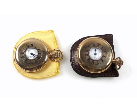Edwardian 10ct gold plated presentation half hunting watch with a white enamelled dial inscribed "Prescot, England", and seco