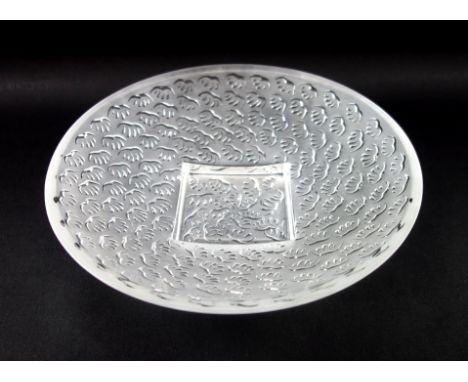 Lalique "Agadir" pattern frosted glass circular bowl, on a clear square foot, etched "Lalique France", Dia.30cm