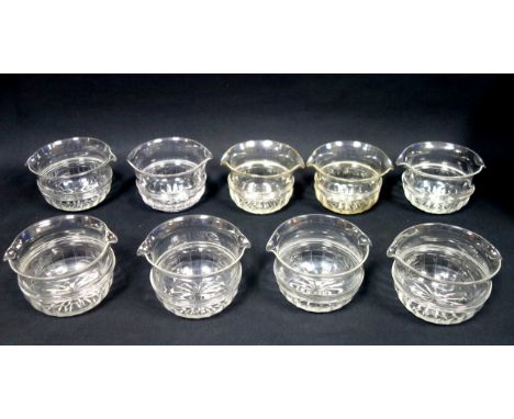 Matched set of 9 Edwardian cut glass wine rinsers, Dia.12.5cm average, (2 chipped). (9) 