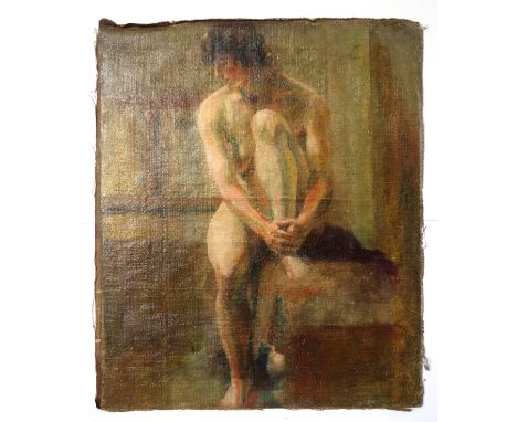 Frederick Carter (British, 1885-1967), Portrait of a seated lady, with a nude on the reverse, oil on canvas, 60.5 x 50.5cm, (