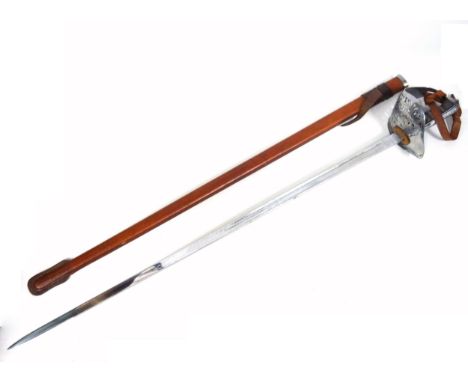 Replica George VI Wilkinson Sword, blade L.82.5cm, in a leather scabbard, and Masonic regalia, belonging to Major H. Hutchins