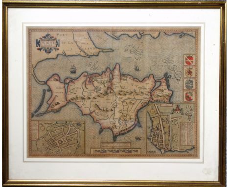 Isle Of Wight. John Speed (1552-1629) Map of 'Wight Island', John Sudbury and George Humble, a mid 17th century map with outl