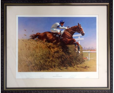 Horseracing interest - Peter Curling (b.1955), "Aldaniti, Grand National, Aintree 1981", signed by the artist, Bob Champion M