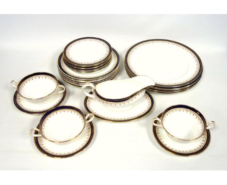Extensive Aynsley "Leighton" pattern bone china dinner service comprising 12 consommé cups, Dia.11.5cm, with 12 saucers, 18 d