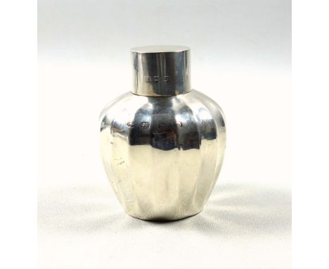 Victorian silver bulbous tea caddy, the body with wide-fluted panels, by Hukin and Heath, Birmingham, 1896, H.9cm, 128grs, (d