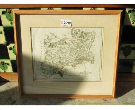 A late 18th Century map of Middlesex in a light oak frame