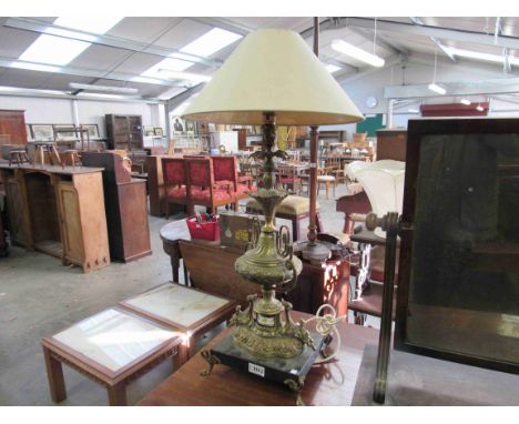 A gilt metal lamp with marble base 