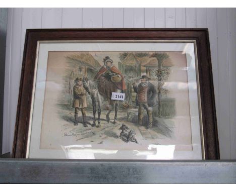 Four Edwardian oak framed pen and ink hunting prints